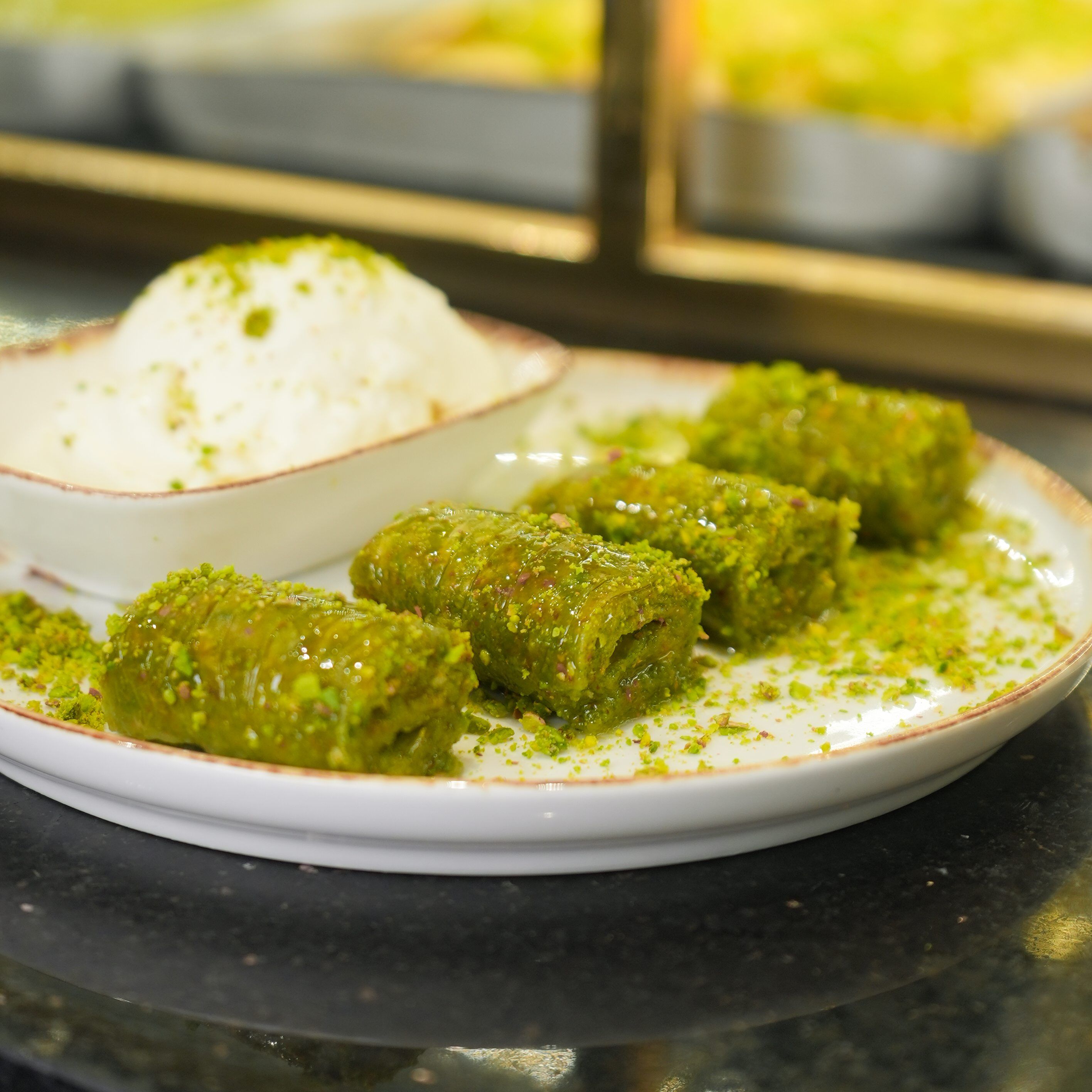 Rolled Baklava with Kesme Ice Cream