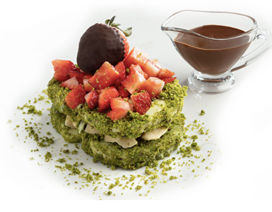 Pistachio Cake with Sliced Ice Cream